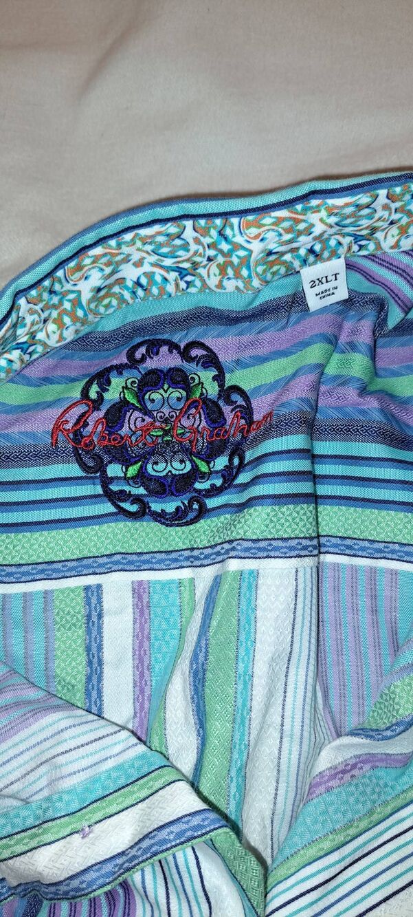 Robert Graham 2XLT Men's Multicolor Stripe Flip Cuff Shirt 100% Cotton Tall - Picture 8 of 13